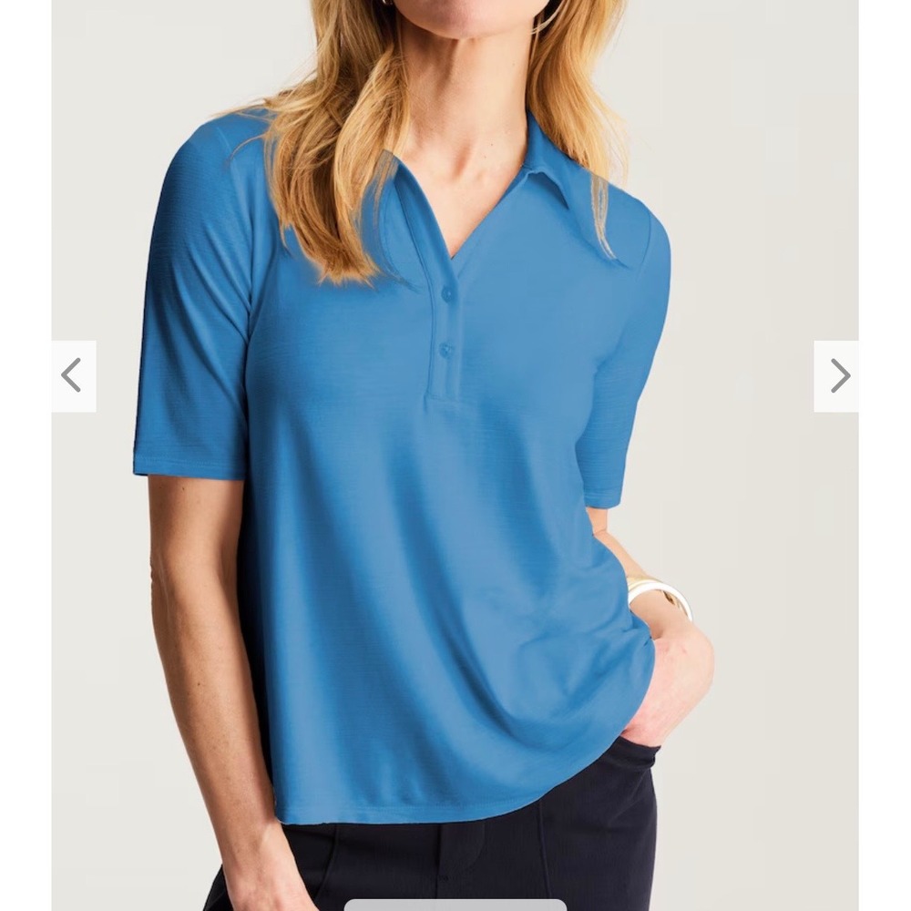 J. Jill Wearever MT Slub Knit A-line Polo Top Short Sleeve Tall Medium Ble